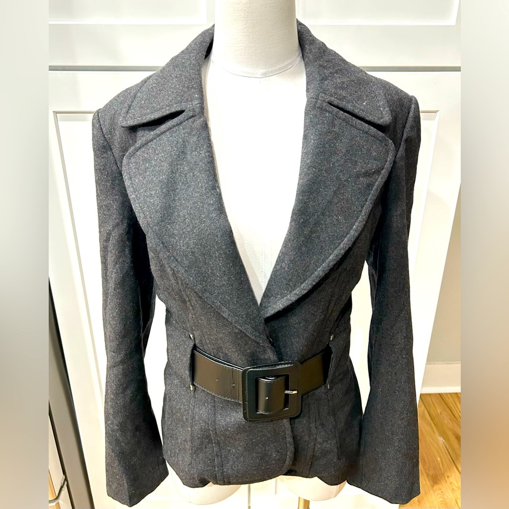 NWOT Ellen Tracy Wool Blend Belted Jacket with Button Snap Closure